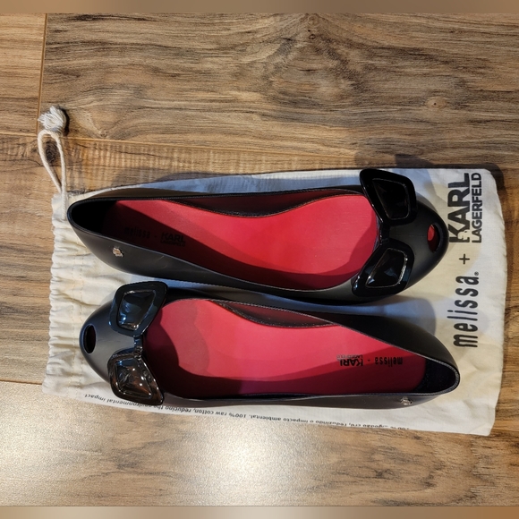 Melissa Shoes - Melissa + Karl Lagerfeld Women Black Flats US 8, EUR 39